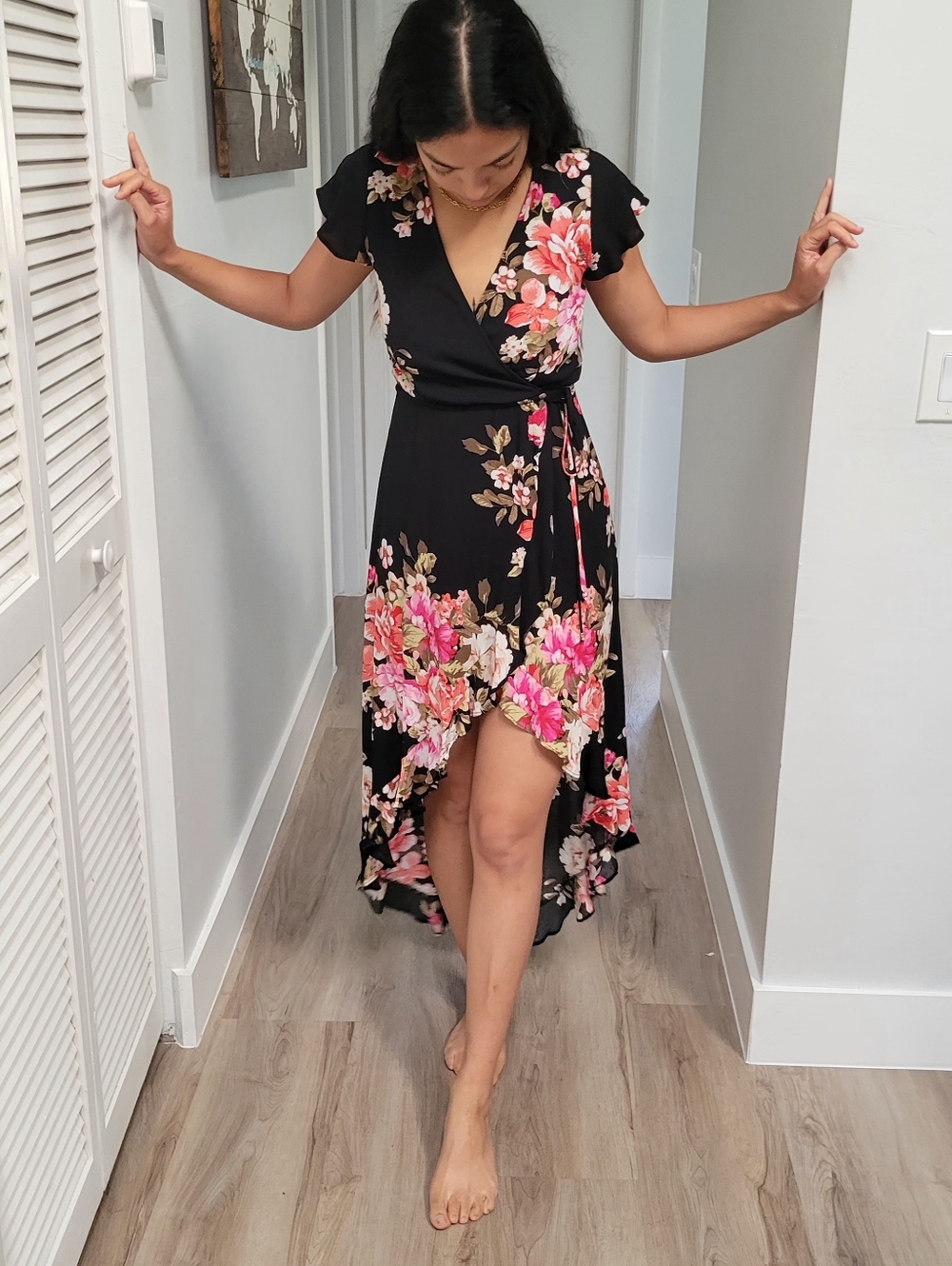 Altar'd State Black Floral Wrap-style Maxi Dress Sz XS Romantic Flowy Feminine